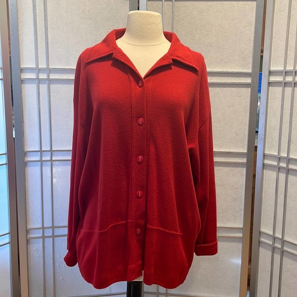 Red Button-Front Women's Cardigan Sweater